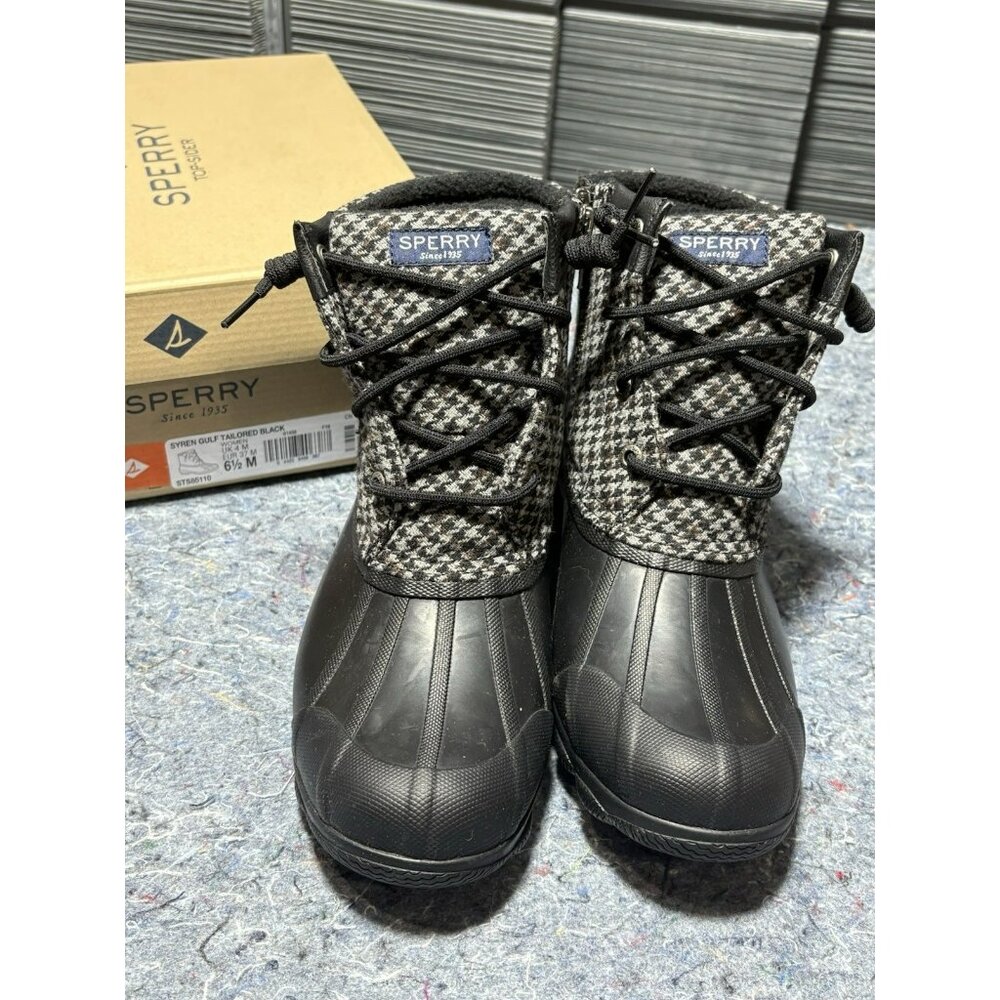 Sperry Syren Gulf Women 6.5 Black Suede/Leather Duck Boot Rainboots STS85110